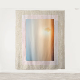 Natuurlijke Linen Textuur Venster met het Uitzicht Wandkleed