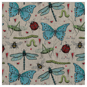 Natuurlijke Linnen Liefde Bug Insect Illustratiepa Stof