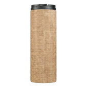 Natuurlijke linnen textuur als ruggrondzakjes, bei thermosbeker (Achterkant)