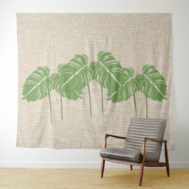 Natuurlijke linnen textuur Monstera verlaat Waterv Wandkleed