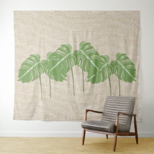 Natuurlijke linnen textuur Monstera verlaat Waterv Wandkleed