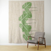 Natuurlijke linnen textuur Monstera verlaat Waterv Wandkleed (In situ)