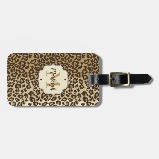 Natuurlijke luipaard Afdrukken Aangepaste monogram Bagagelabel (Voorkant horizontaal)