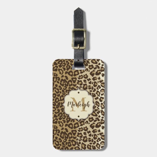 Natuurlijke luipaard Afdrukken Aangepaste monogram Bagagelabel (Voorkant verticaal)