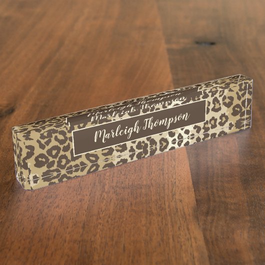 Natuurlijke luipaard Afdrukken Aangepaste monogram Naambordje (Zijkant)