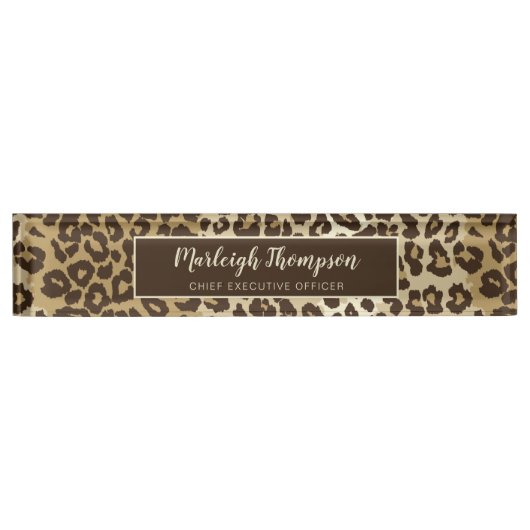 Natuurlijke luipaard Afdrukken Aangepaste monogram Naambordje (Voorkant)