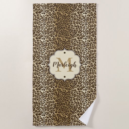 Natuurlijke luipaard Afdrukken Aangepaste monogram Strandlaken (Voorkant)