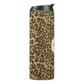 Natuurlijke luipaard Afdrukken Aangepaste monogram Thermosbeker (Gedraaid links)