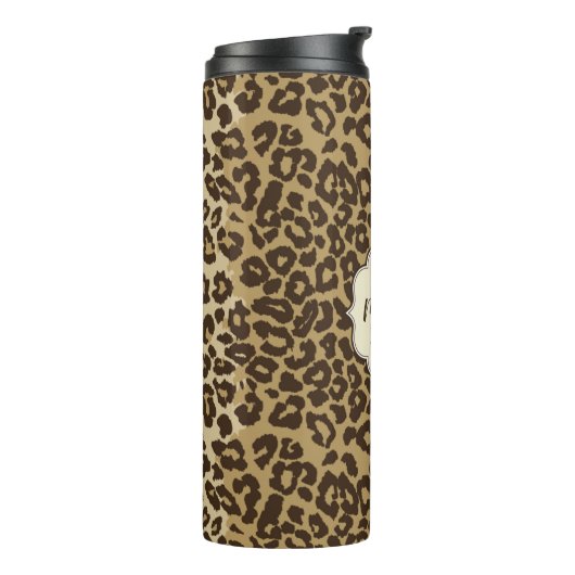 Natuurlijke luipaard Afdrukken Aangepaste monogram Thermosbeker (Gedraaid links)