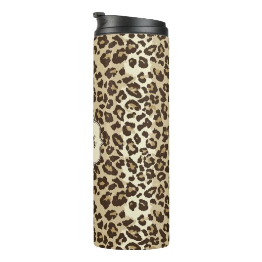 Natuurlijke luipaard Afdrukken Aangepaste monogram Thermosbeker (Geroteerd rechts)