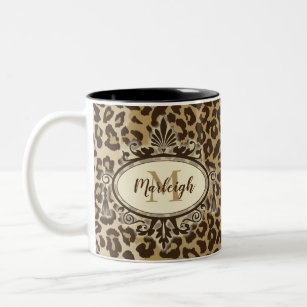 Natuurlijke luipaard Afdrukken Aangepaste monogram Tweekleurige Koffiemok