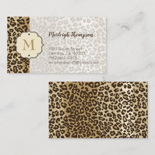 Natuurlijke luipaard Afdrukken Aangepaste monogram Visitekaartje (Voorkant / Achterkant)