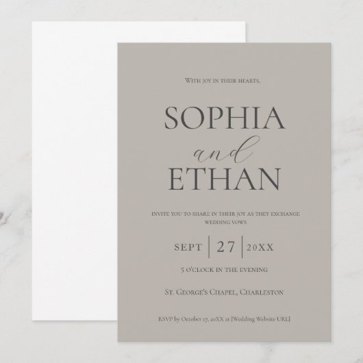 Natuurlijke Minimalistische Trouw Uitnodiging (Voorkant / Achterkant)