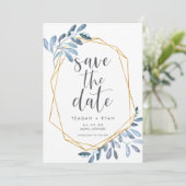 Natuurlijke olie | Blauwe Waterverf botanisch Save The Date (Staand voorkant)