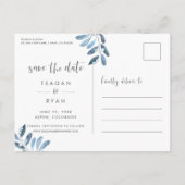 Natuurlijke olie | Blauwe Waterverf Sla de datum o Aankondigingskaart (Achterkant)