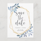 Natuurlijke olie | Blauwe Waterverf Sla de datum o Aankondigingskaart (Voorkant)