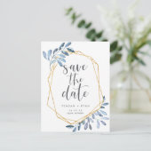 Natuurlijke olie | Blauwe Waterverf Sla de datum o Aankondigingskaart (Staand voorkant)