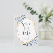 Natuurlijke olie | Blauwe Waterverf Sla de datum o Aankondigingskaart (Staand voorkant)