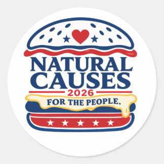 "Natuurlijke Oorzaken" Satirisch Politiek T-Shirt Ronde Sticker