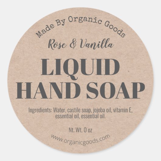 Natuurlijke Organische Kraft Vloeibare Hand Zeep L Ronde Sticker (Voorkant)