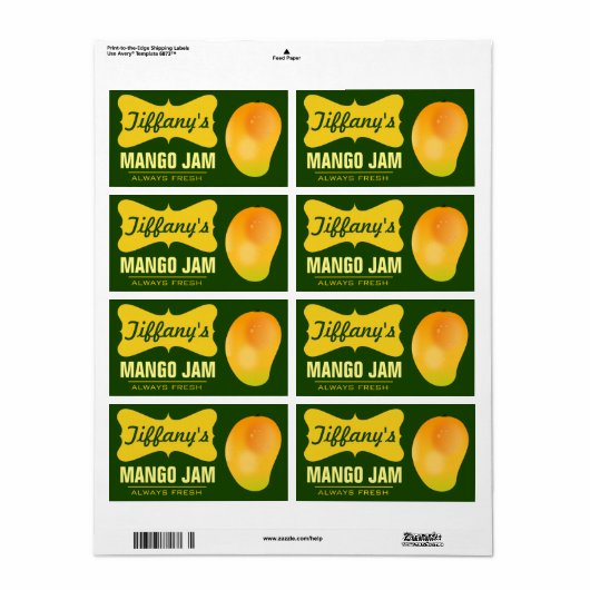 Natuurlijke Organische Mango Jam Etiket (Full Sheet)