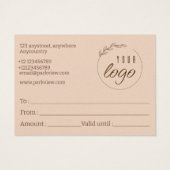 Natuurlijke Pastel Kleuren Landschap Cadeaubon Visitekaartje (Achterkant)