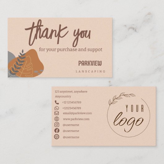 Natuurlijke pastel kleuren landschap functie dank contactkaartje (Voorkant / Achterkant)