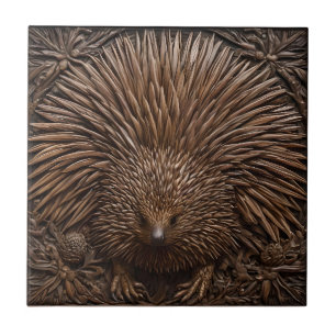 Natuurlijke Pen: De Australische Echidna in Hout, Tegeltje