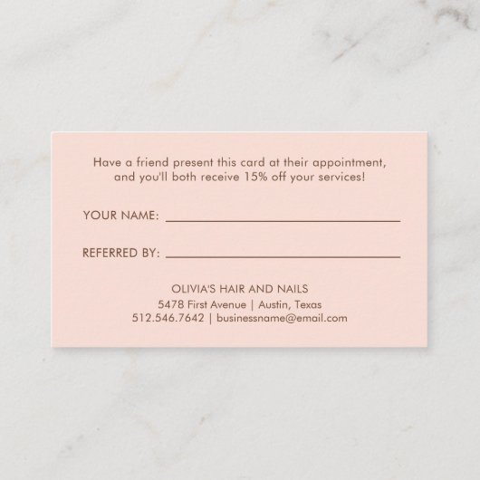 Natuurlijke perzik en bruin modern handgeschreven  aanbevelingskaartje (Achterkant)