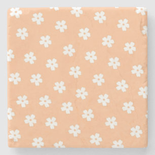 Natuurlijke proppy Peach White Hippie Flower Patte Stenen Onderzetter