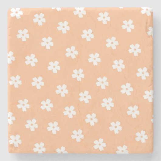 Natuurlijke proppy Peach White Hippie Flower Patte Stenen Onderzetter (Voorkant)
