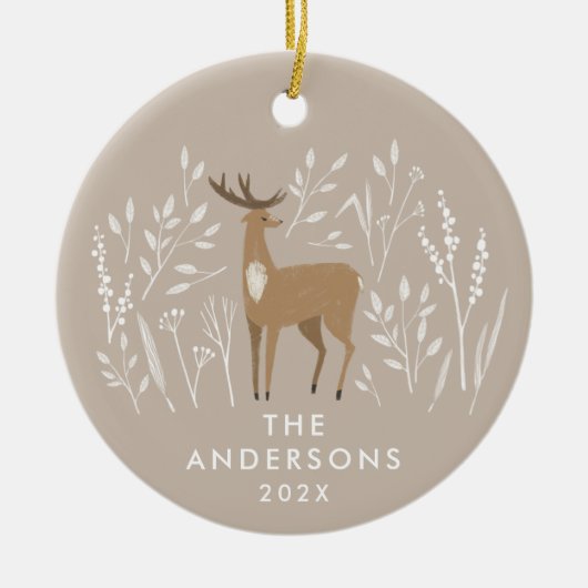 Natuurlijke rendierbotanische kerst keramisch ornament (Voorkant)