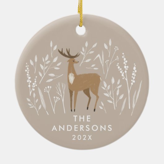 Natuurlijke rendierbotanische kerst keramisch ornament (Achterkant)