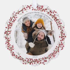 Natuurlijke rode bessen Vrolijke Kerstmis Foto kra Ornament Kaart