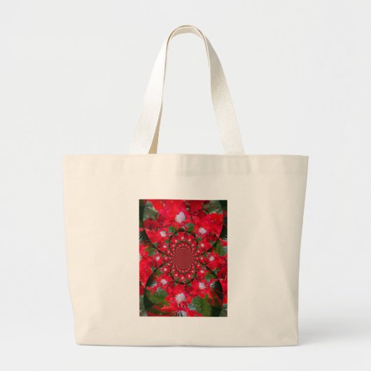 Natuurlijke Rode Bloem Witte Veer Kaleidoscoop Art Grote Tote Bag (Voorkant)