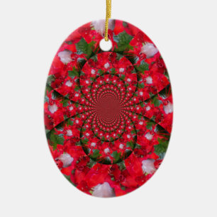 Natuurlijke Rode Bloem Witte Veer Kaleidoscoop Art Keramisch Ornament