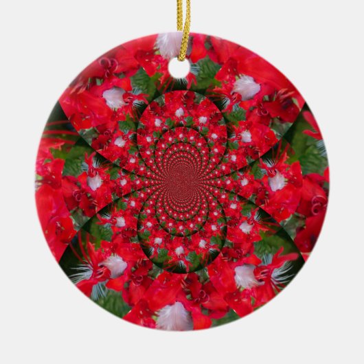 Natuurlijke Rode Bloem Witte Veer Kaleidoscoop Art Keramisch Ornament (Voorkant)