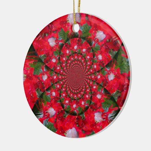Natuurlijke Rode Bloem Witte Veer Kaleidoscoop Art Keramisch Ornament (Links)