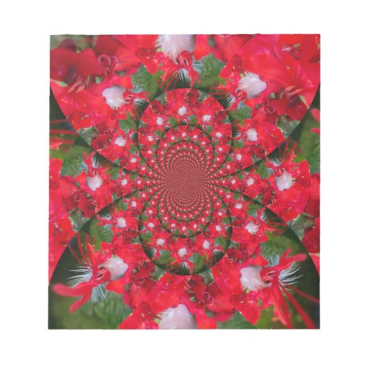 Natuurlijke Rode Bloem Witte Veer Kaleidoscoop Art Notitieblok (Voorkant)