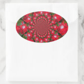 Natuurlijke Rode Bloem Witte Veer Kaleidoscoop Art Ovale Sticker (Tas)