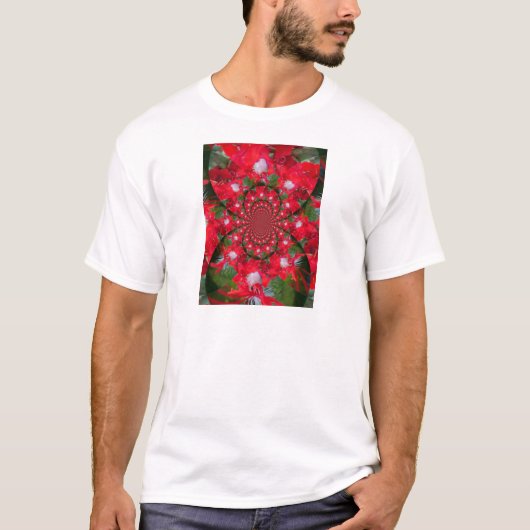 Natuurlijke Rode Bloem Witte Veer Kaleidoscoop Art T-shirt (Voorkant)
