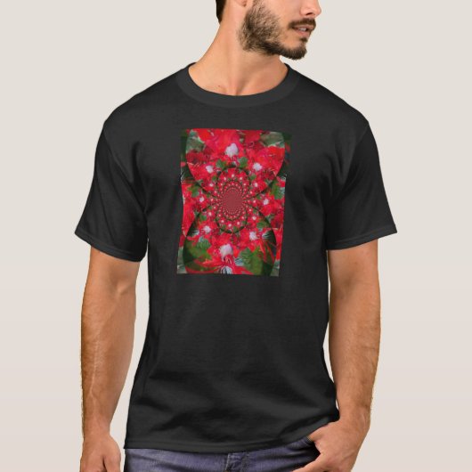 Natuurlijke Rode Bloem Witte Veer Kaleidoscoop Art T-shirt (Voorkant)