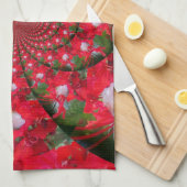 Natuurlijke Rode Bloem Witte Veer Kaleidoscoop Art Theedoek (Quarter Fold)