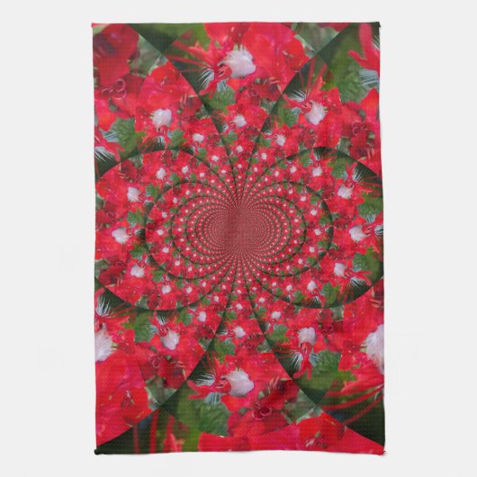 Natuurlijke Rode Bloem Witte Veer Kaleidoscoop Art Theedoek (Verticaal)