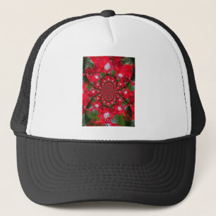 Natuurlijke Rode Bloem Witte Veer Kaleidoscoop Art Trucker Pet