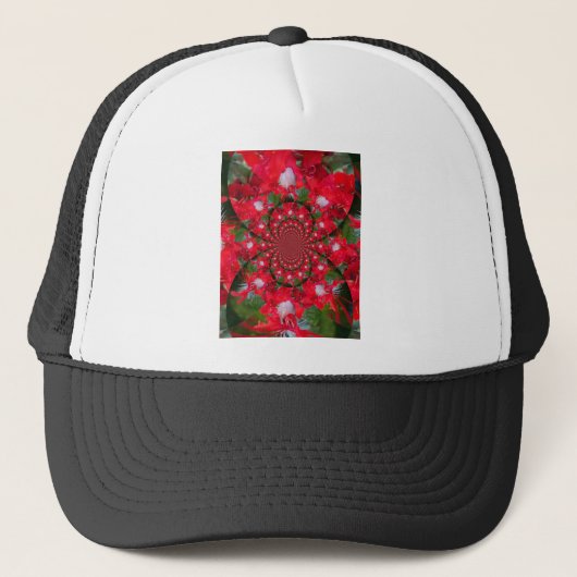 Natuurlijke Rode Bloem Witte Veer Kaleidoscoop Art Trucker Pet (Voorkant)
