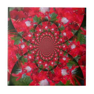 Natuurlijke Rode Bloem Witte Veren caleidoscoop ku Tegeltje