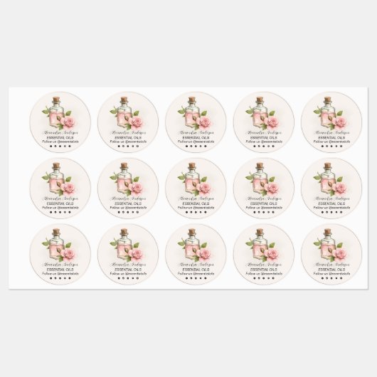 Natuurlijke Roos etherische oliën Waterverf Bloeme Labels (Vel)