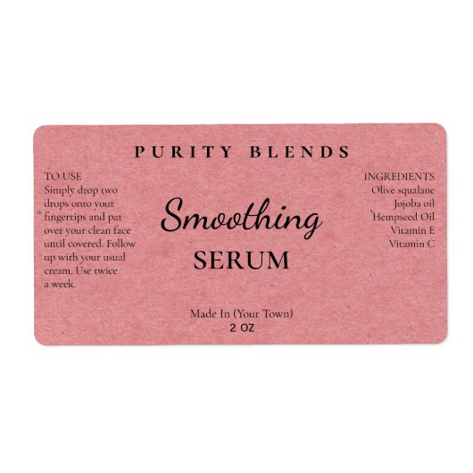 Natuurlijke roze serumlabels etiket (Voorkant)