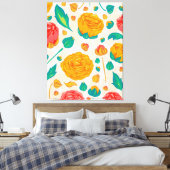 Natuurlijke Rozen Floral Bloom Red Waterverf Canvas Afdruk (Insitu (Slaapkamer))